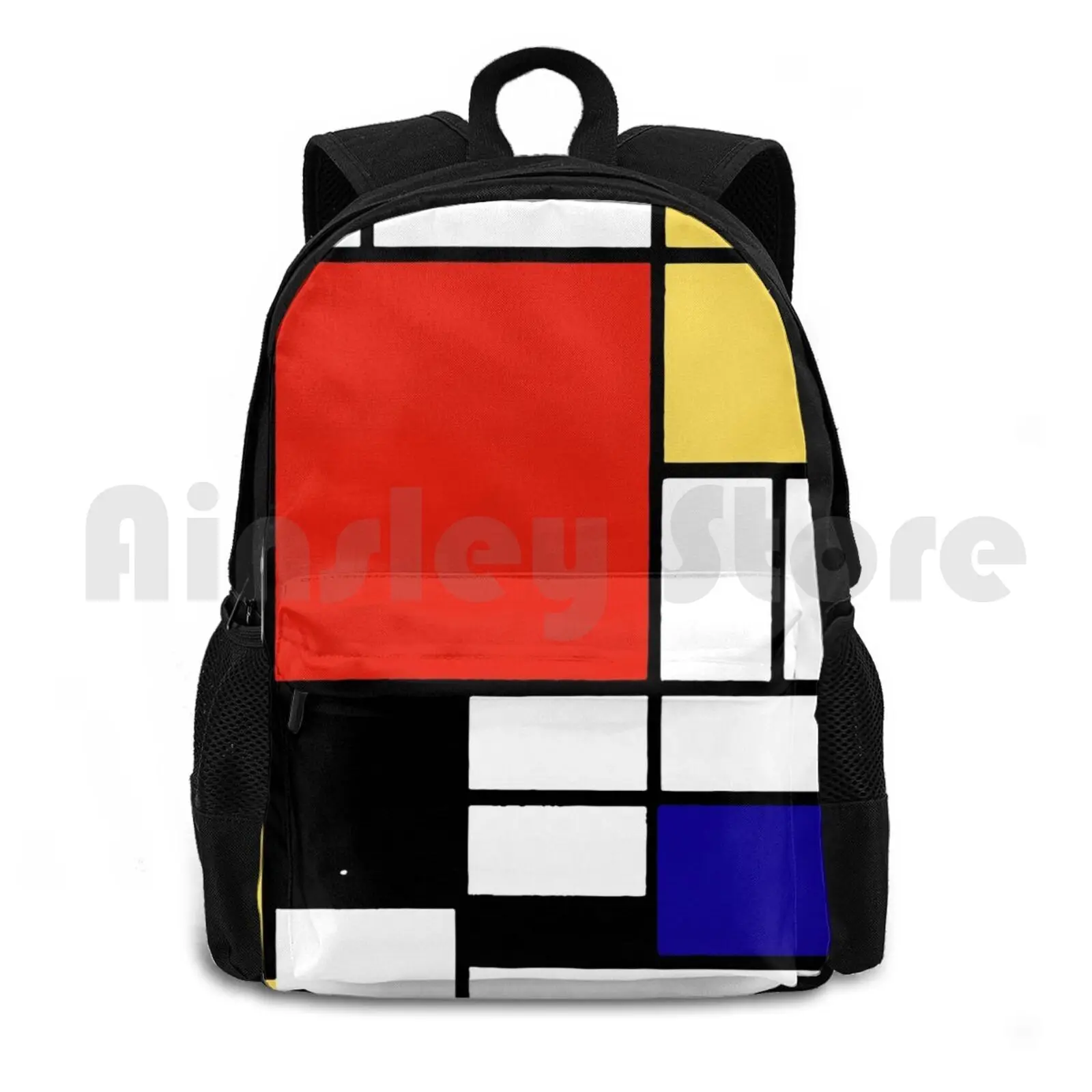 

Mondrian Outdoor Hiking Backpack Waterproof Camping Travel Mondrian Geometric Primary Colours Artistic Minimalist Colorful