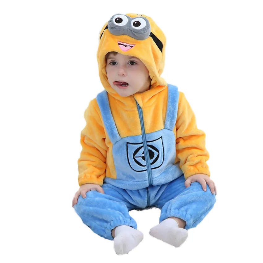 Autumn Winter Flannel Baby Boy Clothes Cartoon Animal Jumpsuit Baby Girls Rompers Baby Long Sleeve Hooded Infant Clothing Rompas