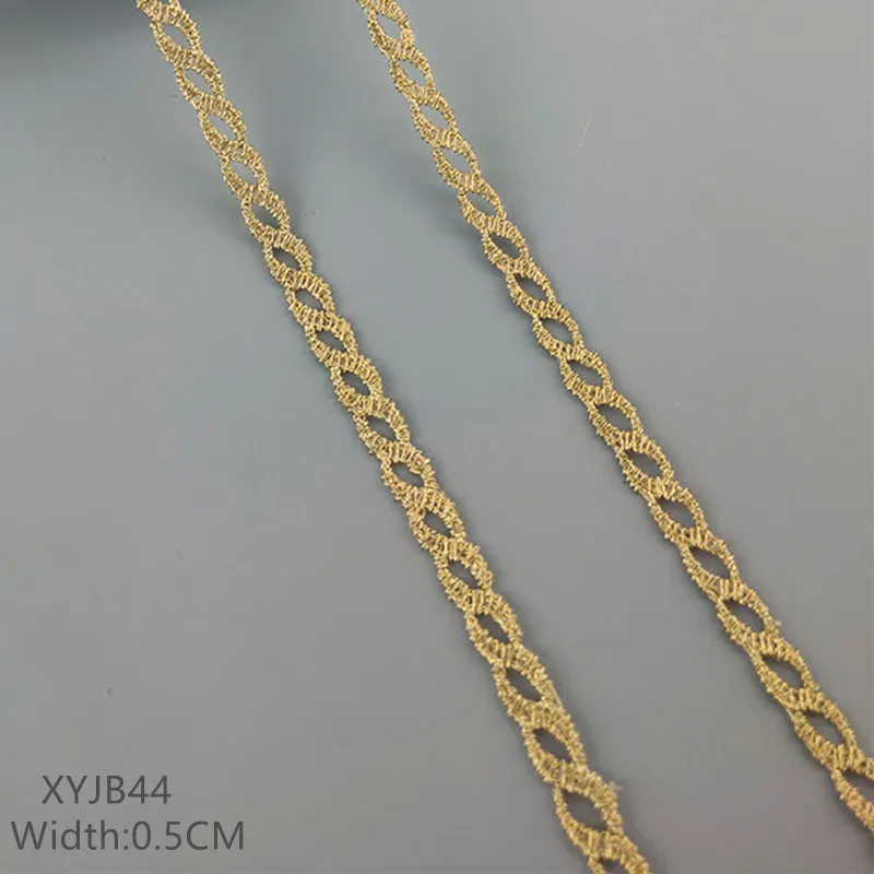 zsbszc Neue 10 Yards Breite 0,5 cm goldene Spitzenborte zum Nähen, DIY, elegante Bekleidungszubehörteile, Makramee-Stickspitze XYJB44 – Detail 2