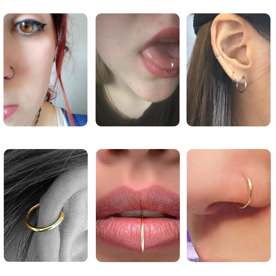 1PC 6/8/10mm Seamless Hinged Segment Clicker Rings Piercing Nose Hoop Lip Ear Piercing Cartilage Tragus Nose Rings Sexy Jewelry