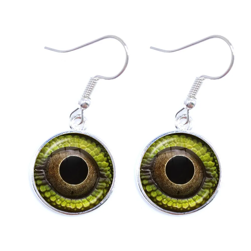 1Pair Dragon Eyes 25mm Glass Cabochon Earrings Animal Eyes Dragon Snake Owl Cat Tiger Eyes Silver Earrings For Women Girls Gift