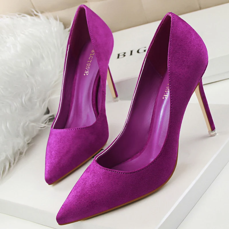 2022 Designer Women 9cm Suede High Heels Prom Pumps Orange Purple Yellow Heels Female Scarpins Valentine Party Shoes Plus Size