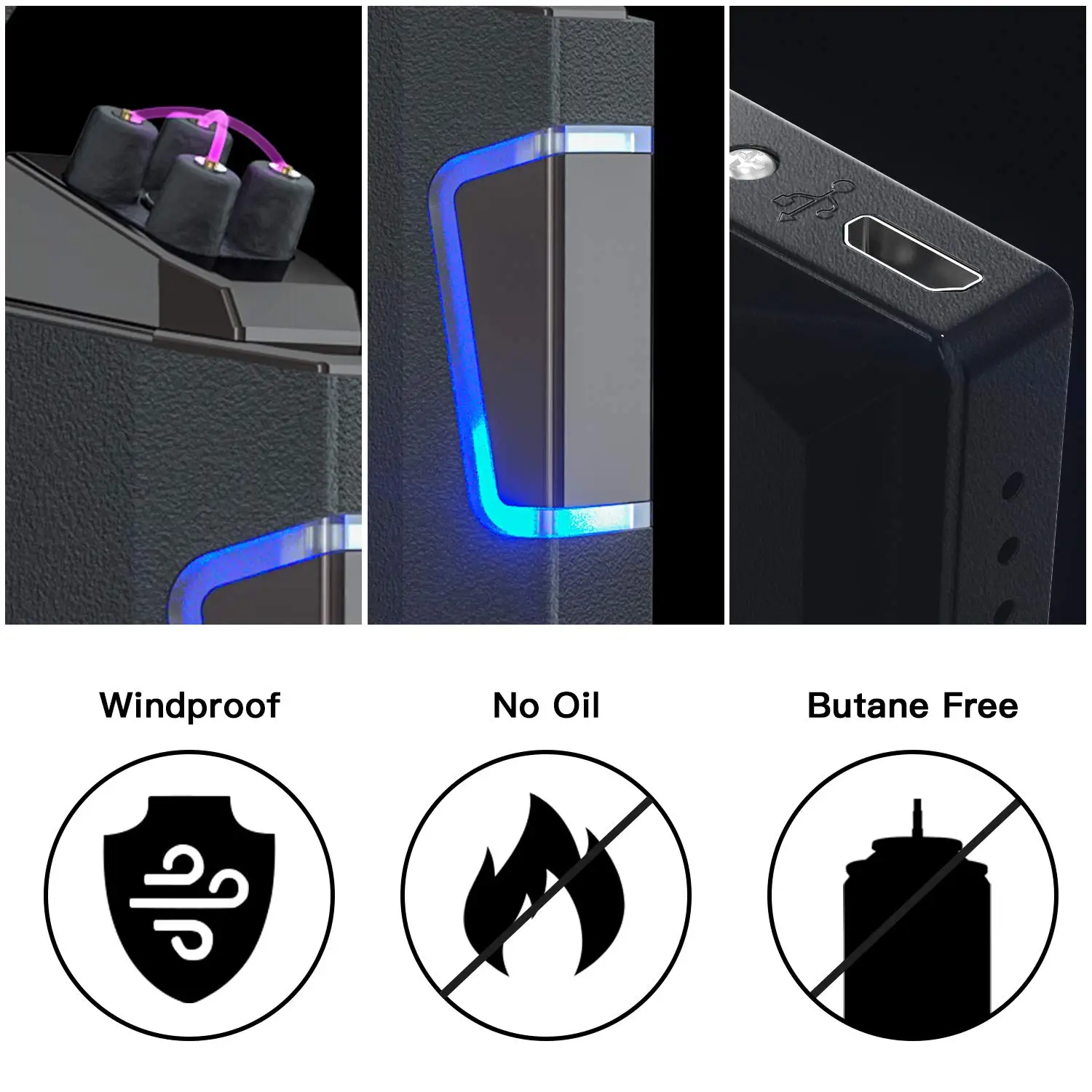 Electronic USB Big Flame Lighter Pulse, Windproof, Double Arc, Electric Lighters, Plasma, Flameless, Christmas Gift