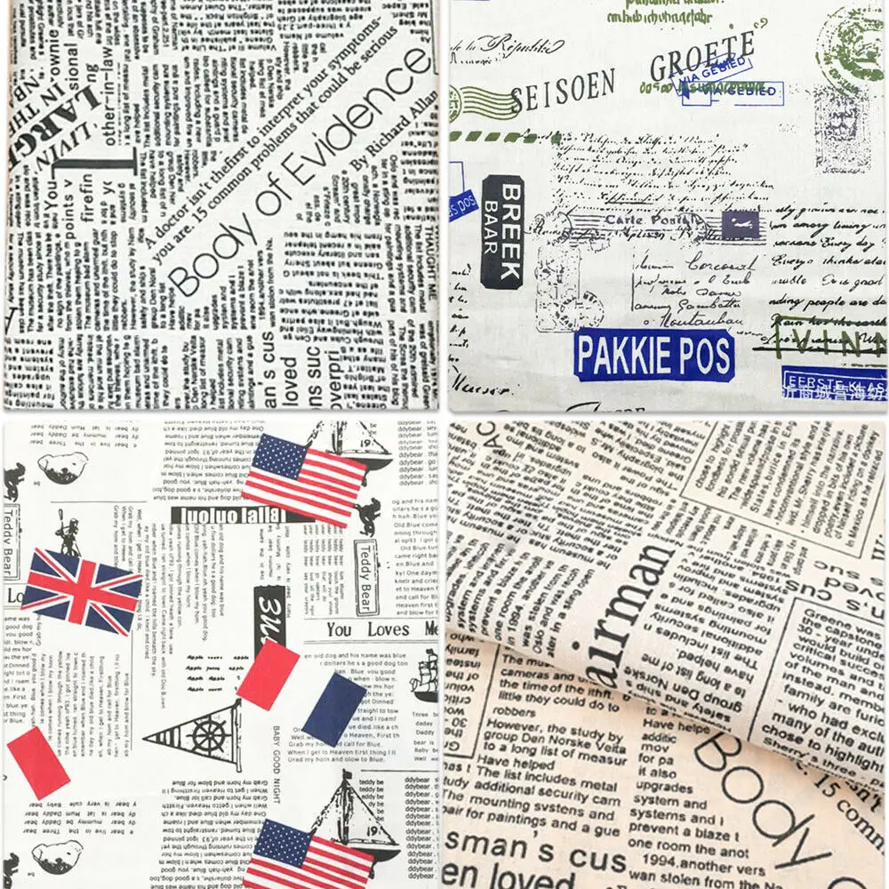 Newspaper Printed Fabric Quilting Cloth Cotton Linen For DIY Sewing Tablecloth Cushion Placemat Storage Bag Handicraft Materials