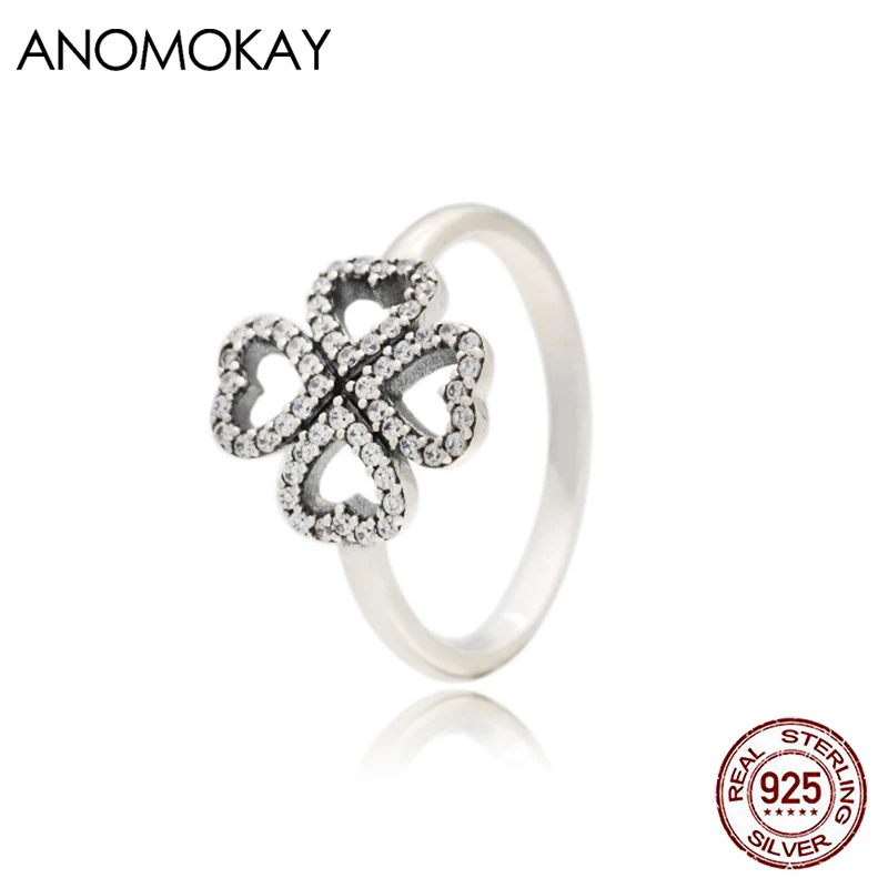 Original 925 Sterling Silver Dazzling CZ Heart Flower Rings Simple Style European & American Plant Love Wedding Party Jewelry