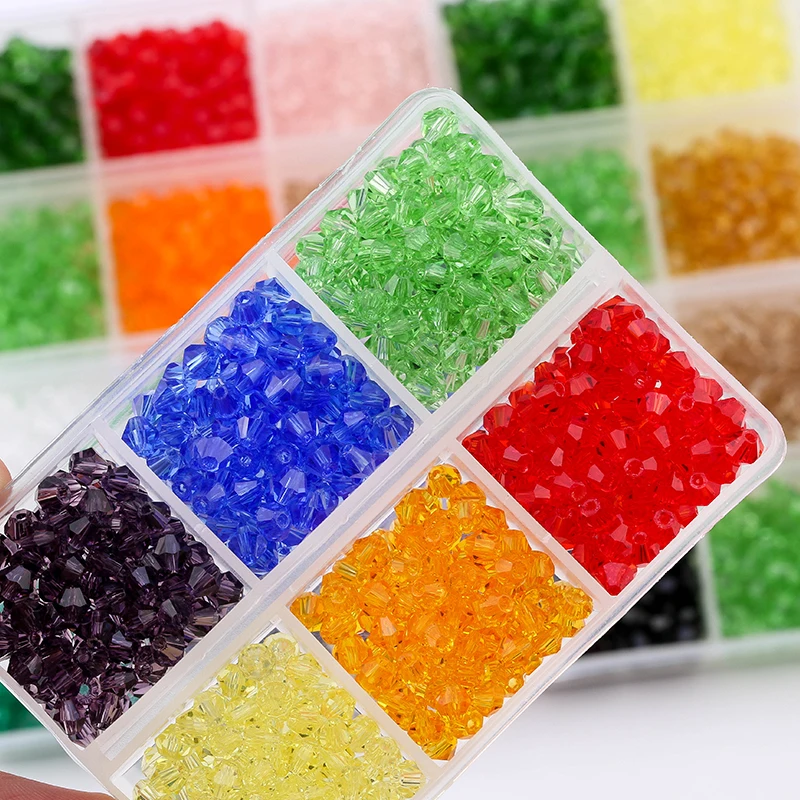 600pcs/Box 4mm Crystal Glass Colorful Beads With Hole Bicone DIY For Jewelry Making and Sewing Art Decorating