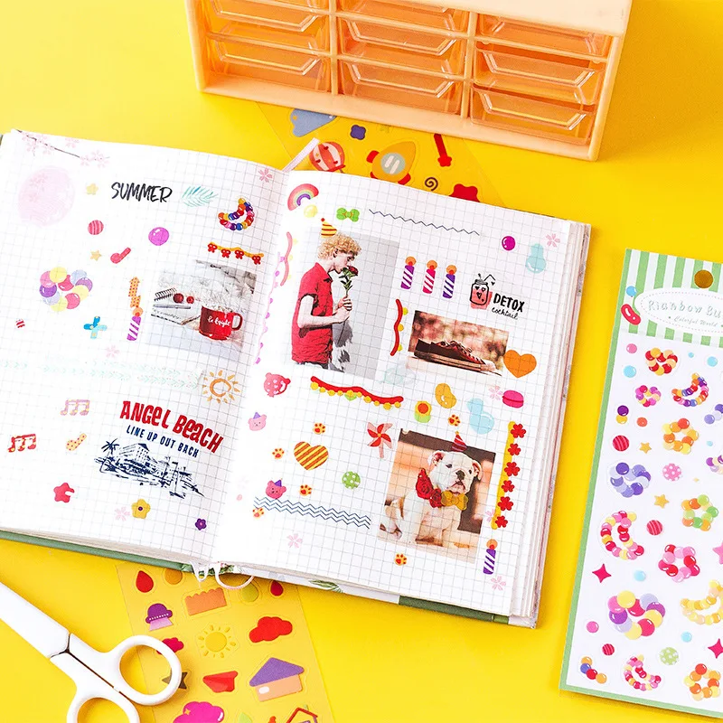 2 Sheets/Pack Colorful Stars and Hearts Decorative Stickers Diary