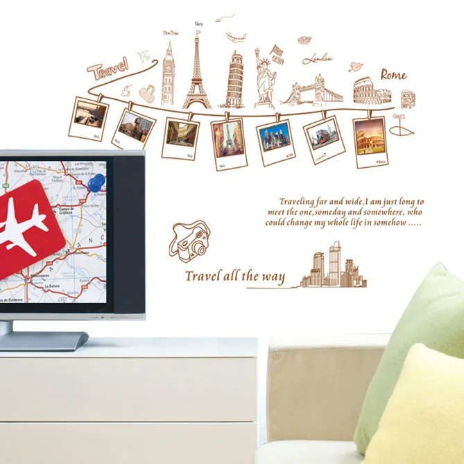 Creative Large Size Wall Decal Creative Combination World Travel Wall Stickers for Home Decoration Art Mural Wallpaper