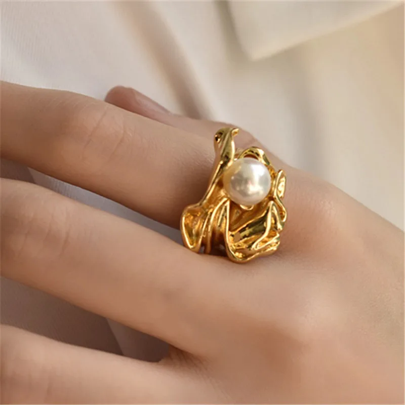 2023 Fashion Pearl Exquisite exaggerated ring geometric metal female ring girl party accessories