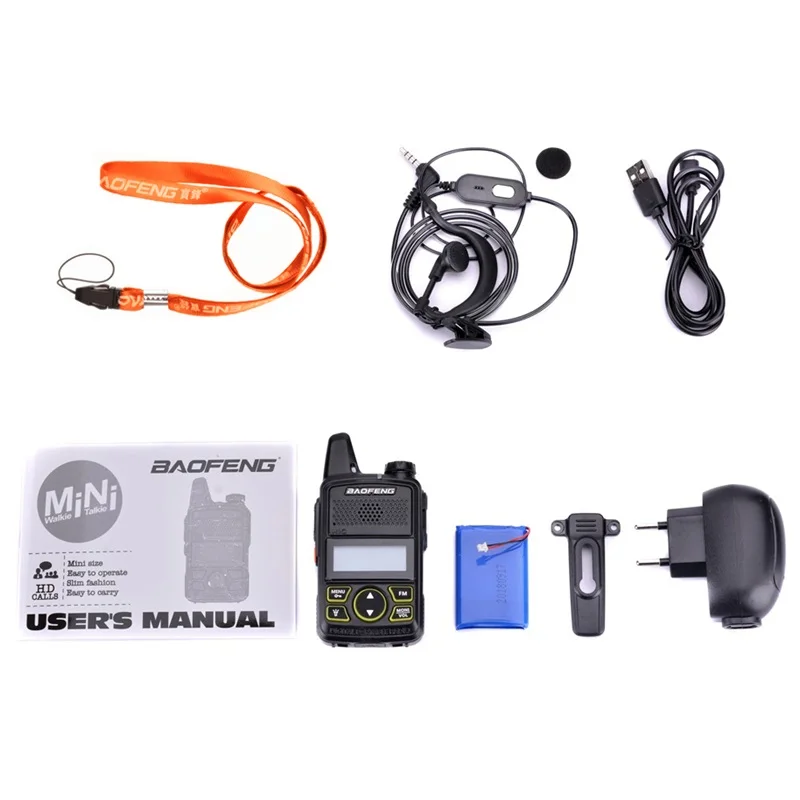 Baofeng-walkie-talkie portátil BF-T1 para niños, Mini Radio bidireccional UHF, estación de Radio portátil, USB BF T1, Walki Talki oficial, 5 uds.