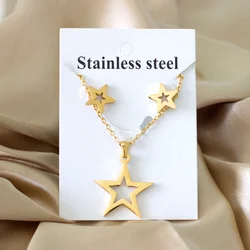 LUXUKISSKIDS Golden Stianless Steel Star Jewelery Sets Wedding Bridal Earrings and Pendant Necklace for Women/Girls Dubai Bijoux