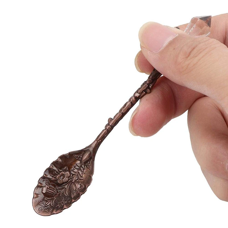 MR 3Pcs/Set Vintage Royal Style Carved Small Coffee Tea Spoon Mini Dessert Spoon Set for Snacks Flatware Ice Cream Tableware