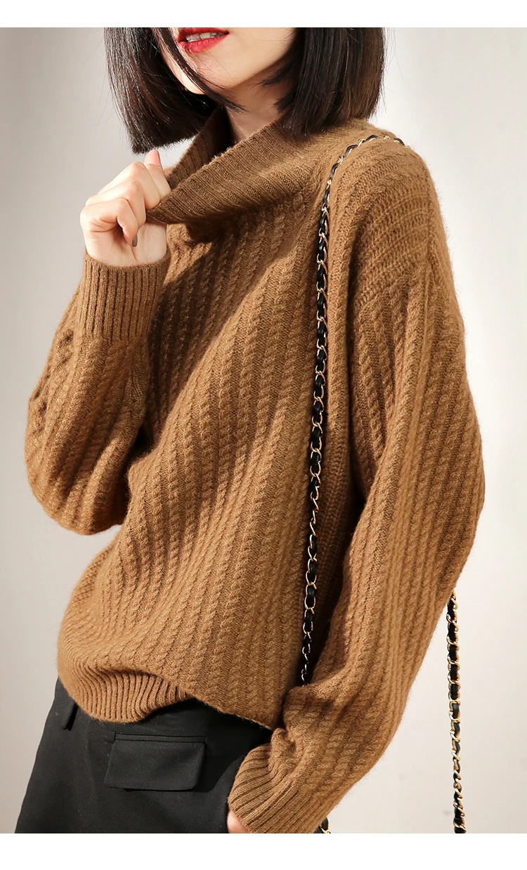 Autumn and winter Small Twist sweater Cashmere Women\'s Half turtleneck Cashmere Sweater Loose Sweater Pullover Clothes