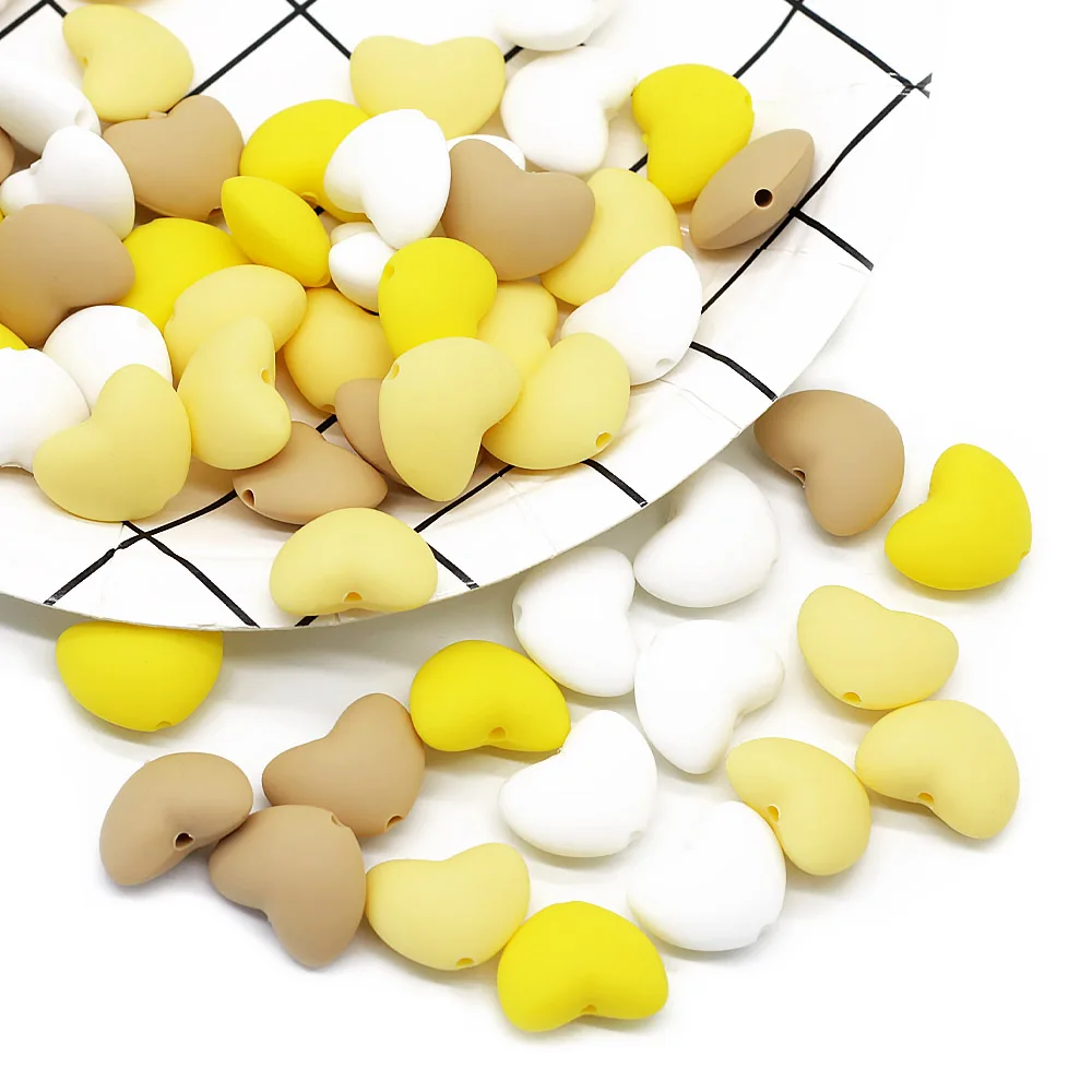 Cute-idea 20pcs Heart Baby Silicone teething beads Chew Toy Food Grade Silicone Nursing Teethers DIY Baby Necklace toys Accessor