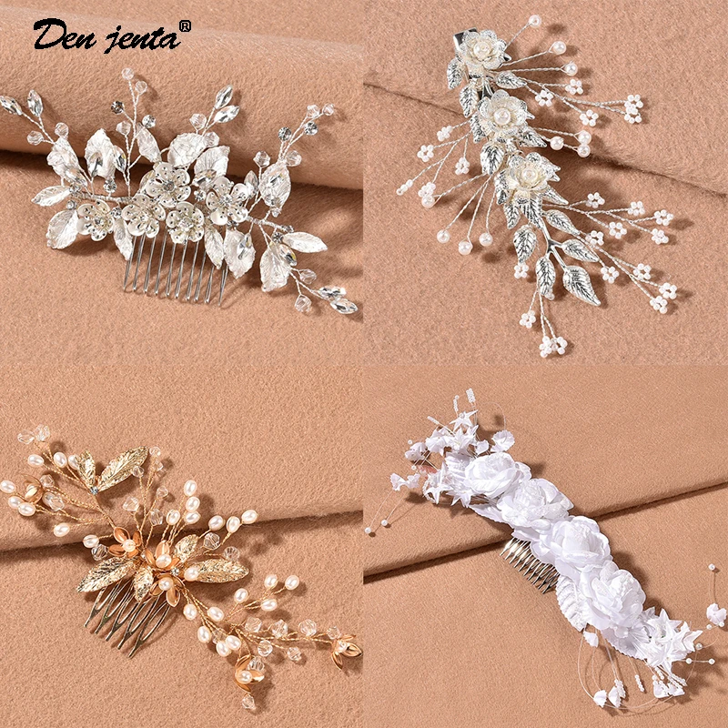 Crystal Headdress Pearl Flower Hair Combs For Women Hair Pins Bridl Bridesmaid Wedding Hair Accessories Jewelry