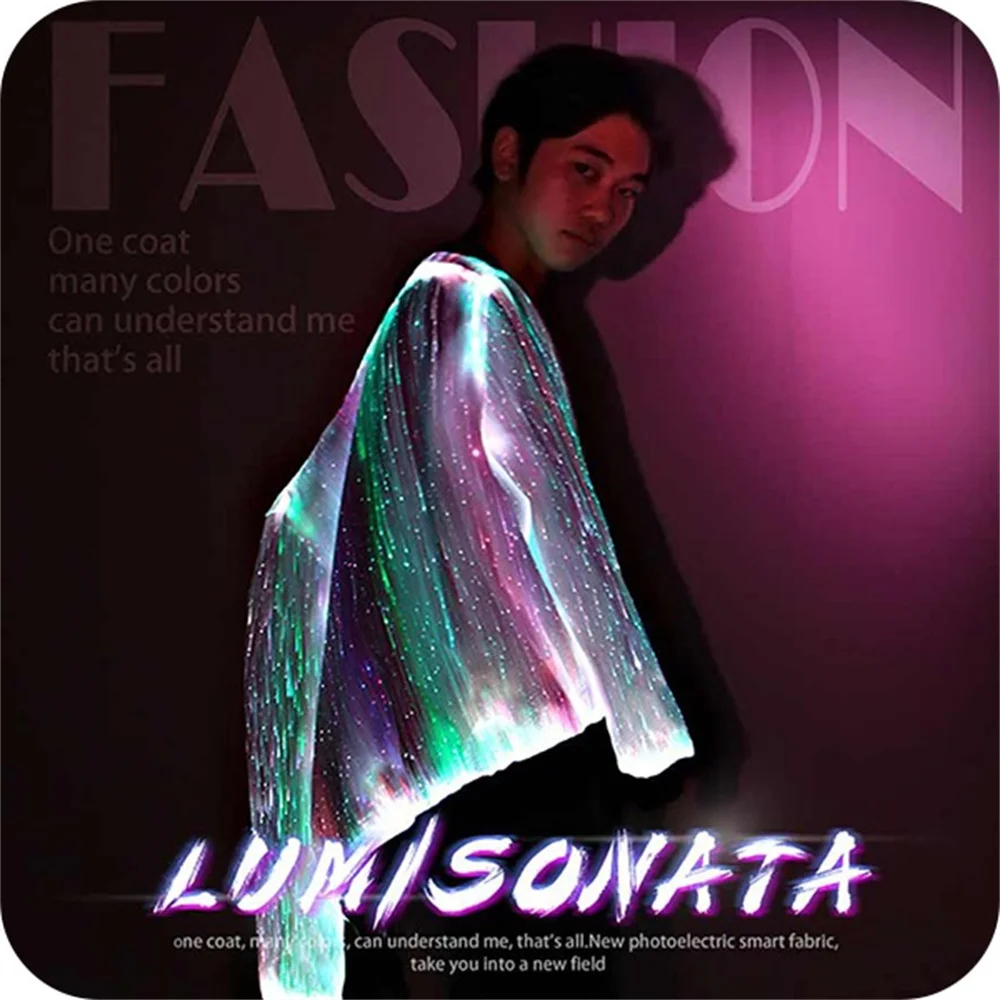 

Lumisonata 7 Color Lights Dance Costumes Women Men Unisex Jacket Luminous Fiber Optic Zip Jakets Formal Blazer Suit Design