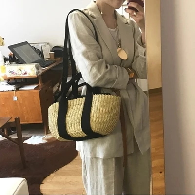 Herald Fashion Female Bucket Cylindrical Straw Bags Summer Beach Bags Wheat-straw Woven Women Crossbody Bags Shoulder Tote Bag