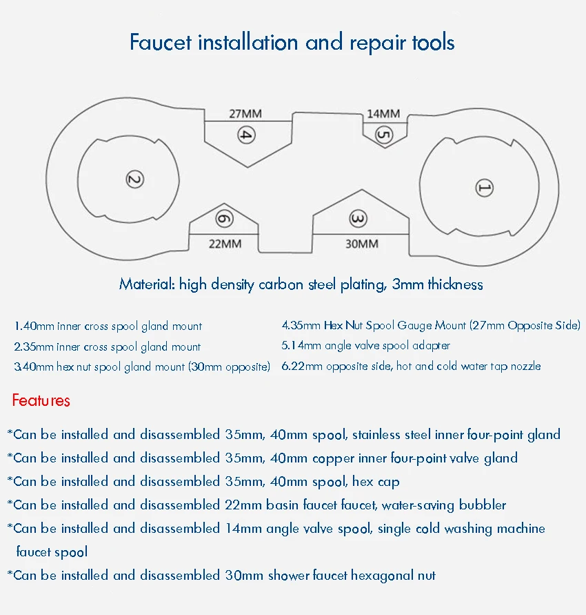 1PC Multifunctional Carbon Steel Socket Wrench Spanner for Sink Drain, Faucet Installation, Nuts Faucet and Sink Installer