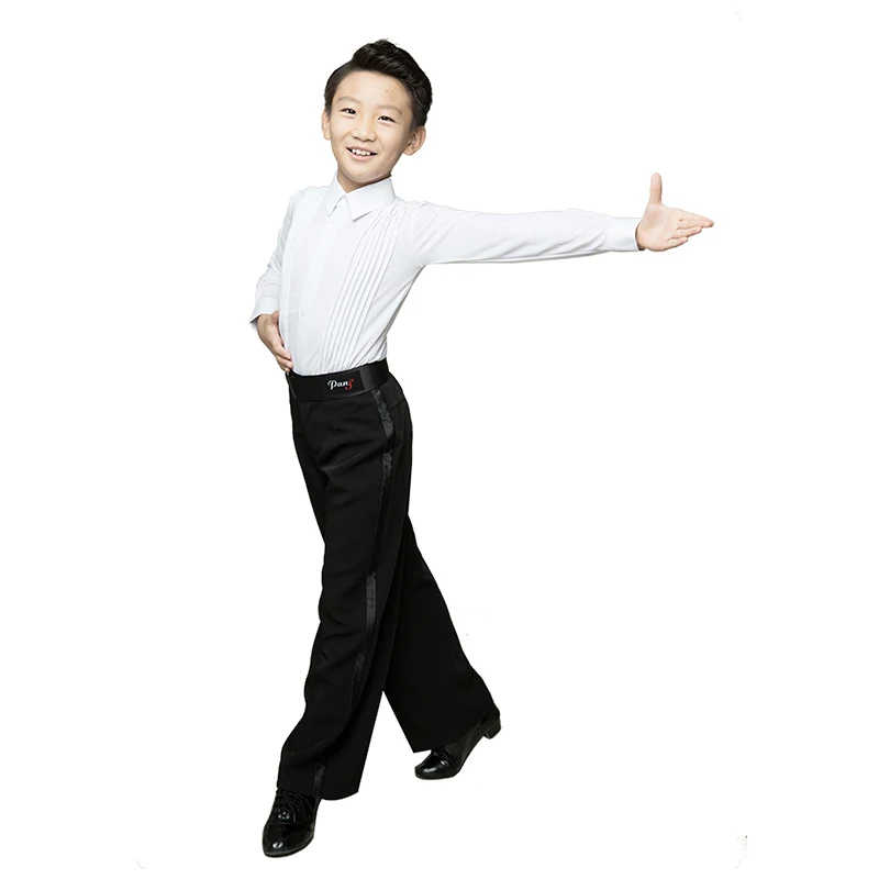 Latin Dance Competition Tops For Men Boys Long Sleeves Leotard White Professional Dance Costume Male Ballroom Shirts DNV15859