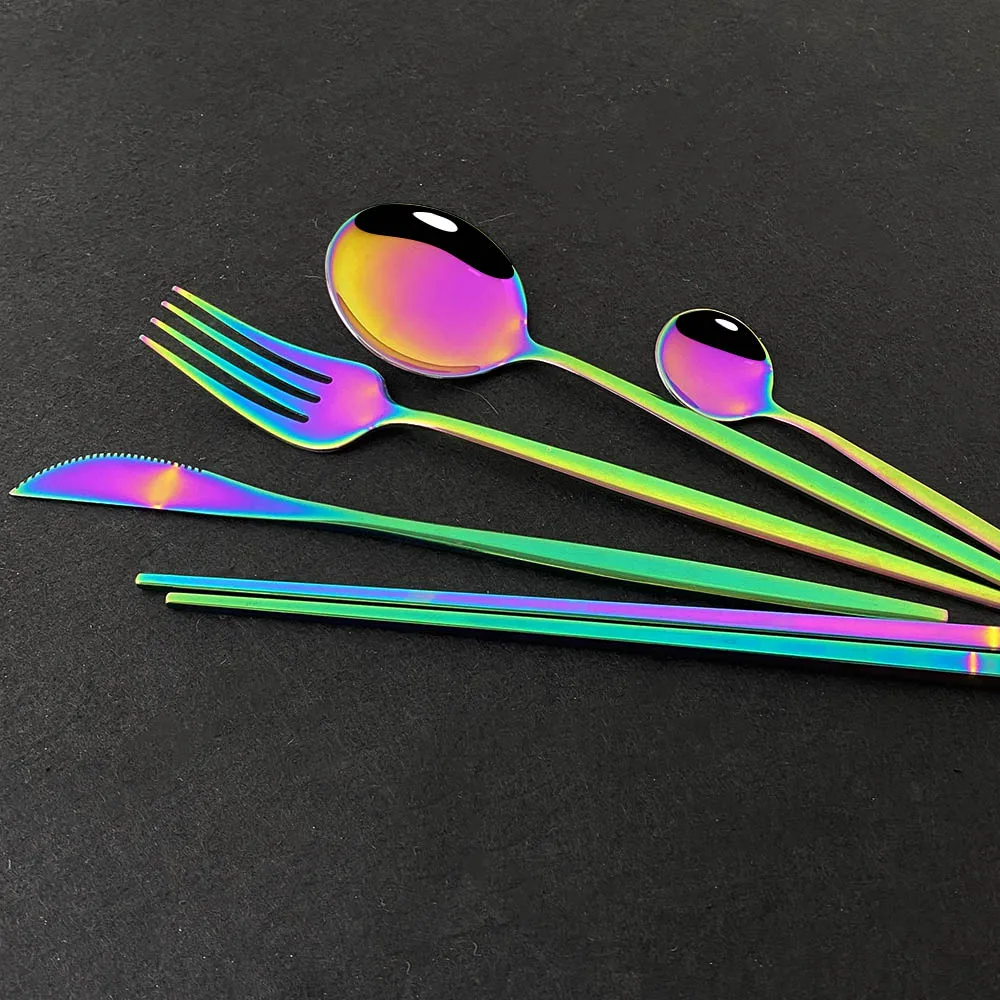 Green Gold Cutlery Set Stainless Steel Dinnerware Golden Knife Fork Spoon Chopsticks Cutlery Kitchen Tableware Set Dropshipping