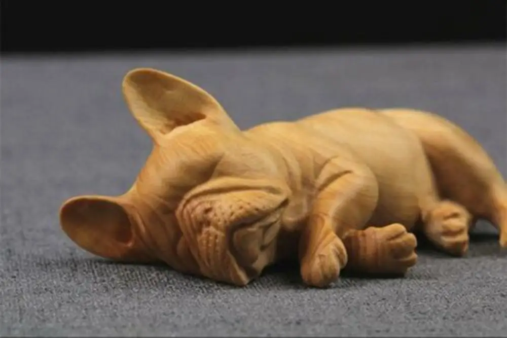 

TJ146 - 7*5*3 CM Carved Boxwood Carving - Lovely Sleeping Dog ( French bulldog )