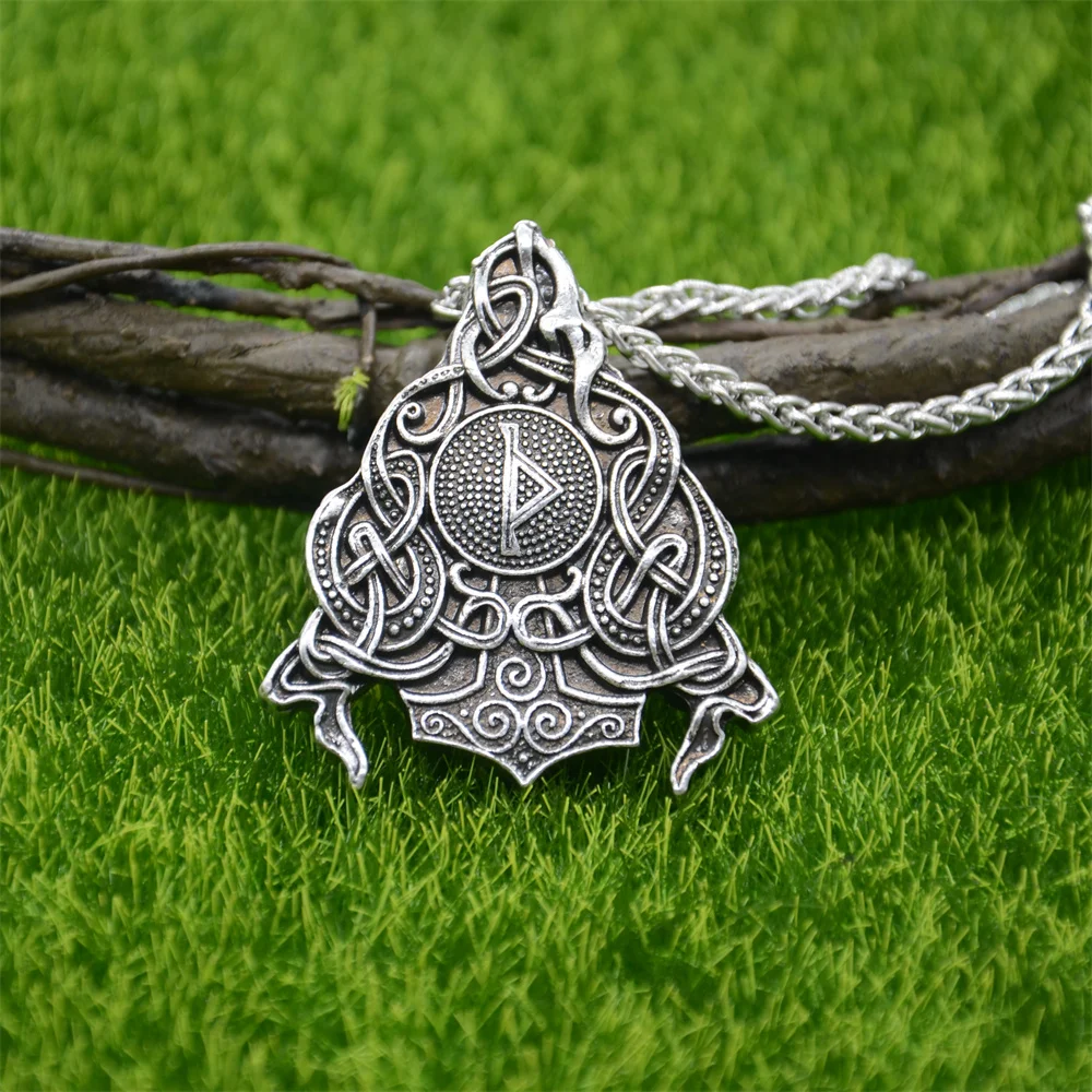Odin Thor Hammer Mjolnir Double Goats Amulet Pendant Viking Necklace Talisman Jewelry
