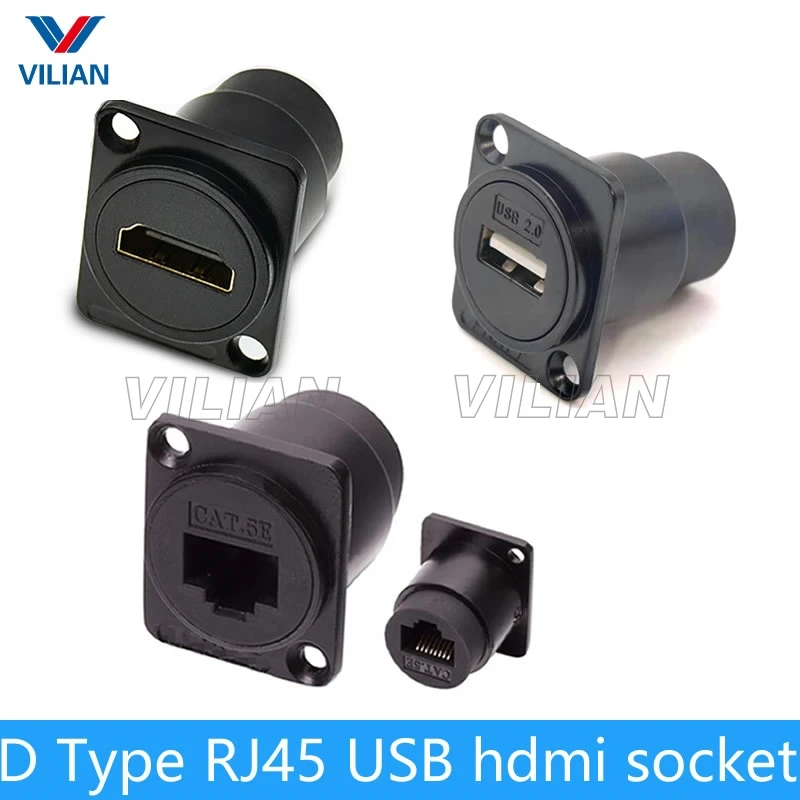 D type RJ45 USB  hdmi Buchse Kabel Weibliche Signal Anschluss Panel Mount Interface Adapter hd Video Network Socket Connector 1p