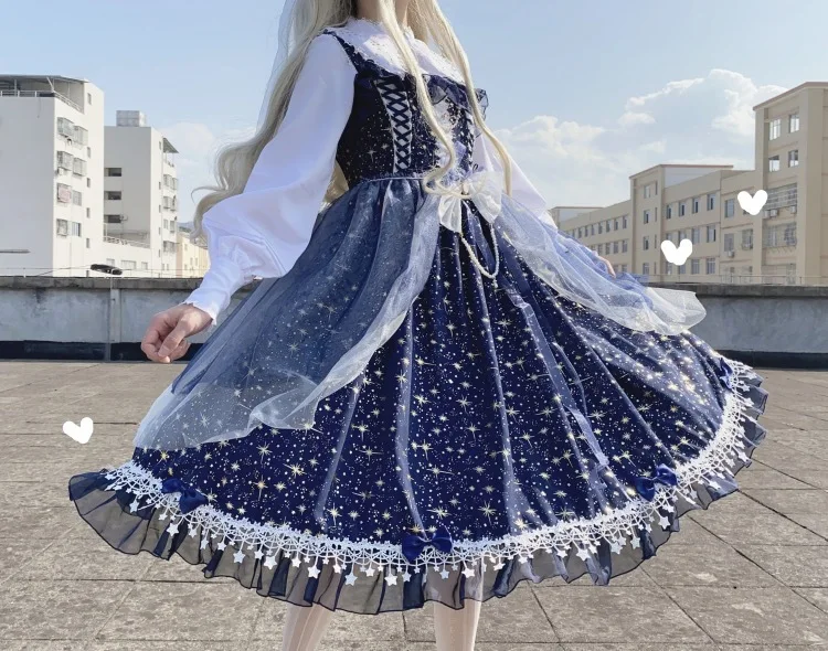 Robe Lolita Gothique Vintage pour Fille, Poin, Falbala, Nministériels d Papillon, Étoile Imprimée, Haute Audiprincesse, Raidie, Kawaii