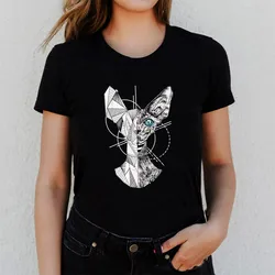 Women Death Metal Sphynx Cat T-Shirt Print Aesthetic T Shirt Summer Tops Fashion Vintage Female T-shirt Camisetas Mujer Shirt