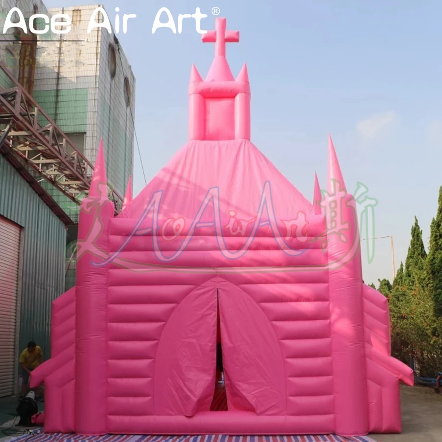 Hot Pink Gothic Castle Inflatable Wedding Church With Air Blower For Outdoor Activities/Party Made By Ace Air Art