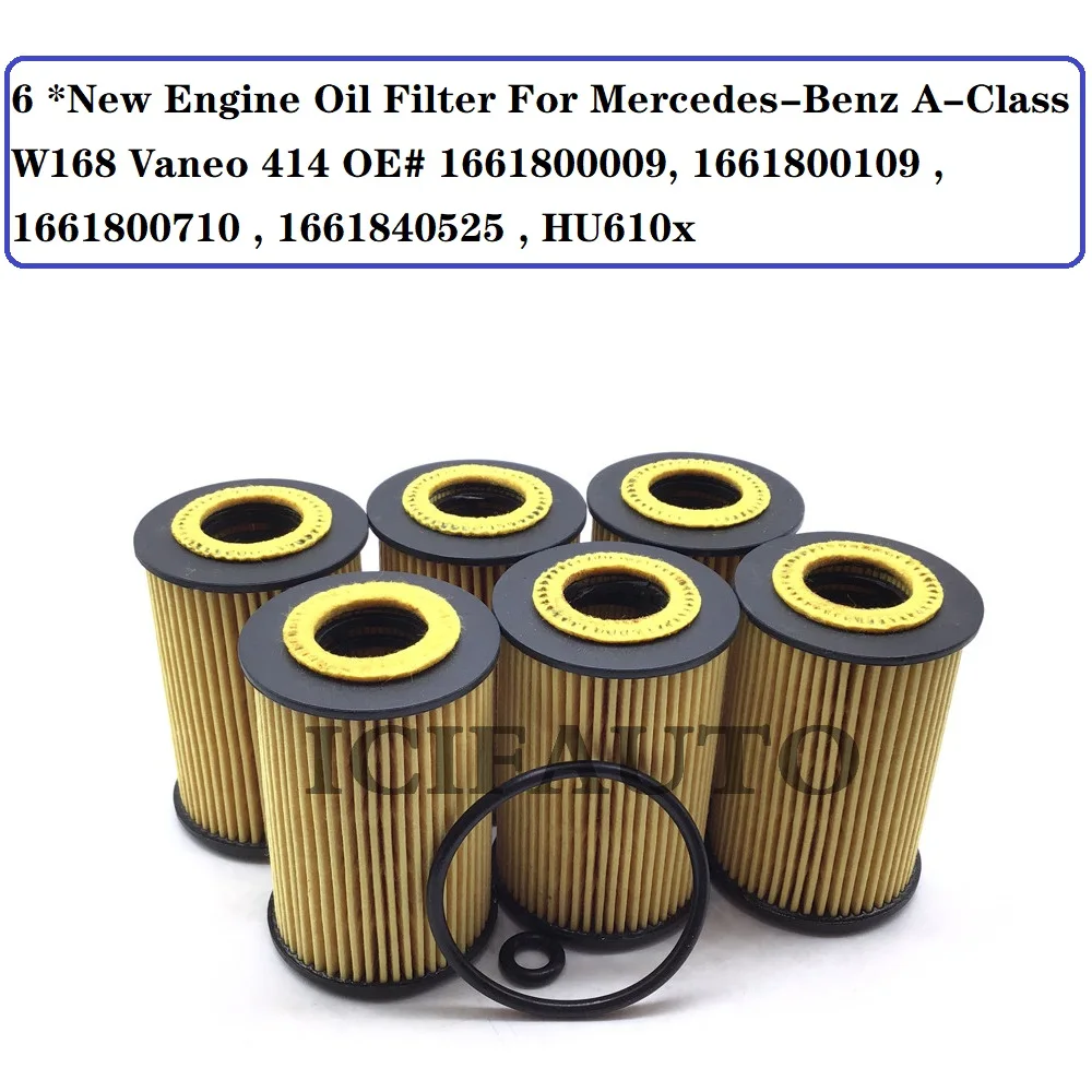 2/4/6/10 قطعة فلتر زيت لمرسيدس بنز A-Class W168 Vaneo 414 OE #   1661800009، 1661800109، 1661800710، 1661840525، HU610x