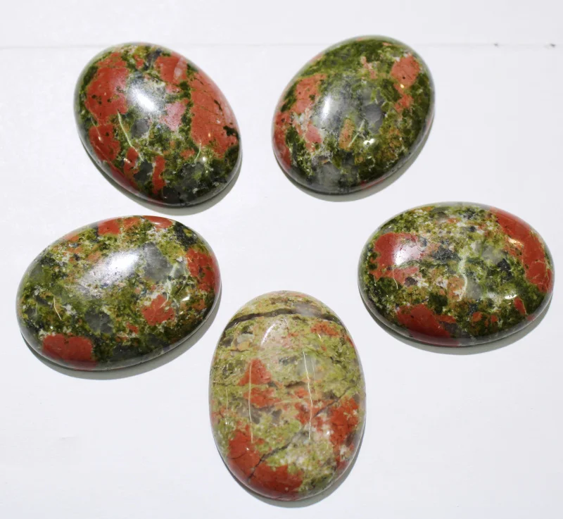 30x40MM 10pcs Natural Stone Unakite No Hole Cabochon Bead for DIY Jewelry Making Necklace Pendant Charms Accessories