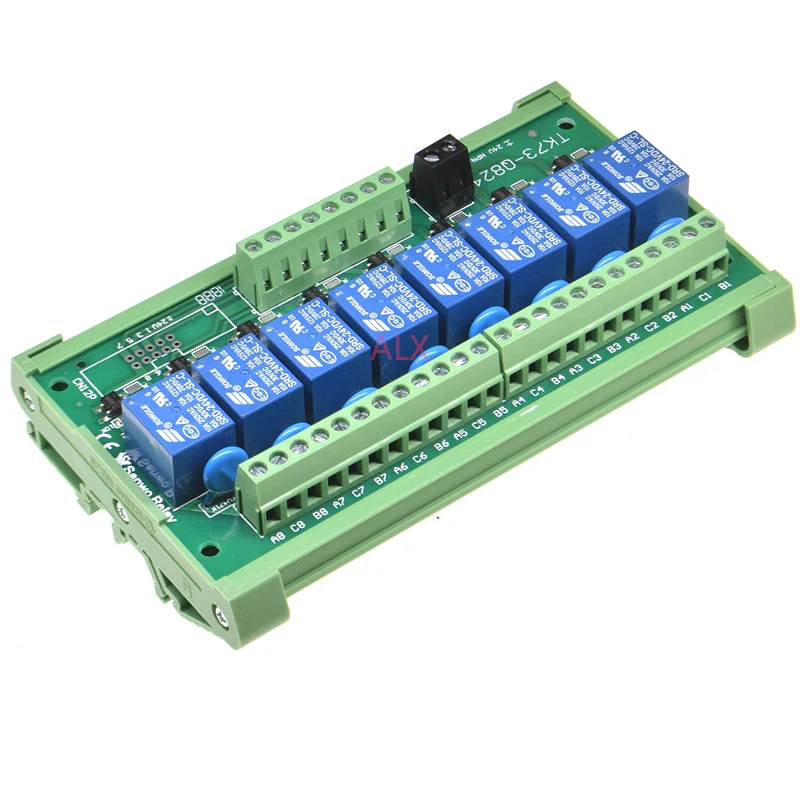 8 Channels relay module DIN Rail Mount SRD-05VDC-SL-C SRD-12VDC-SL-C SRD-24VDC-SL-C 10A 5V 12V 24V DC PNP NPN  1NO 1NC