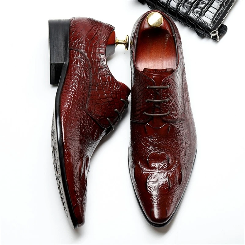 

Genuine Mens Formal Shoes Leather Male Oxfords 2023 New Pointed Toe British Men Dress Wedding Shoes Lace Up Brogues Office Shoes