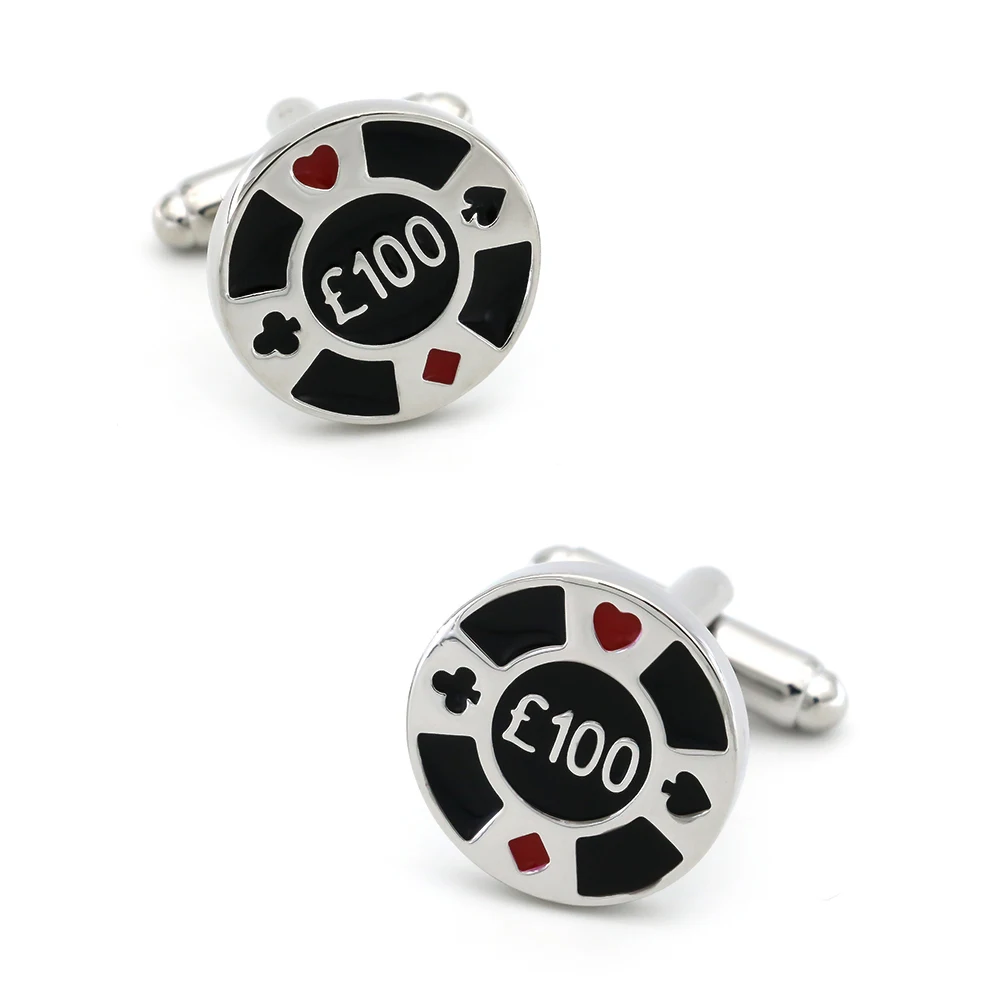 Men's Casino Chips Cufflinks Quality Brass Material Black Color £ 100 Design Cuff Links Wholesale & Retail