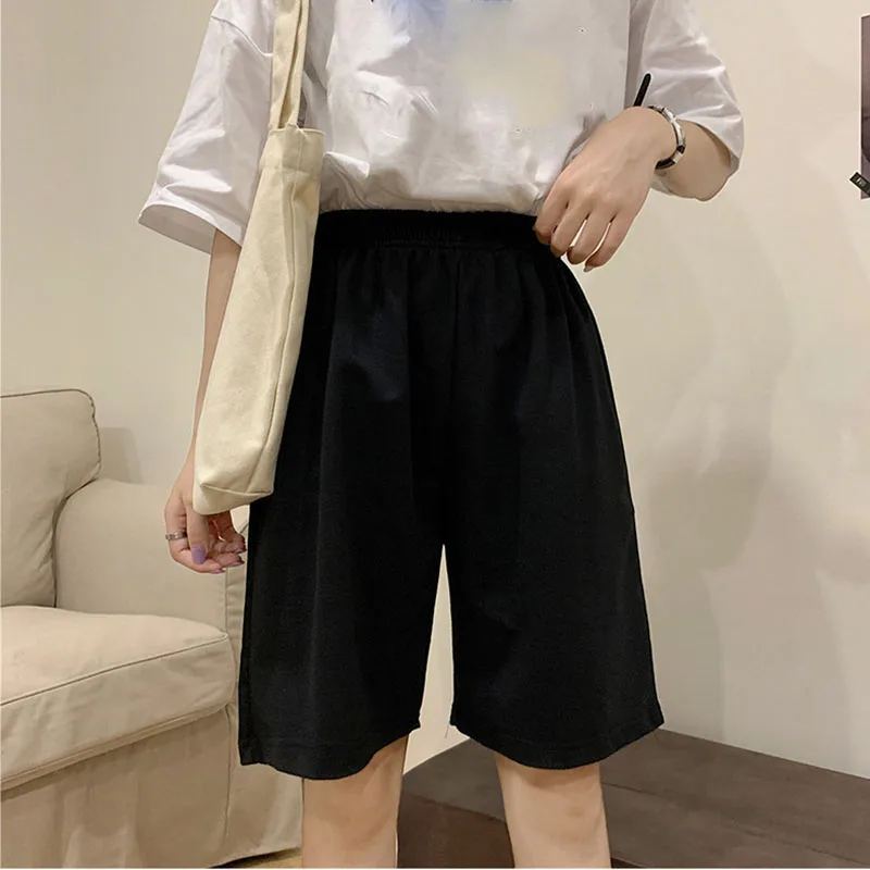 

Korean pure cotton gray black women shorts fashion casual regular loose straight solid elasticity jogger shorts female