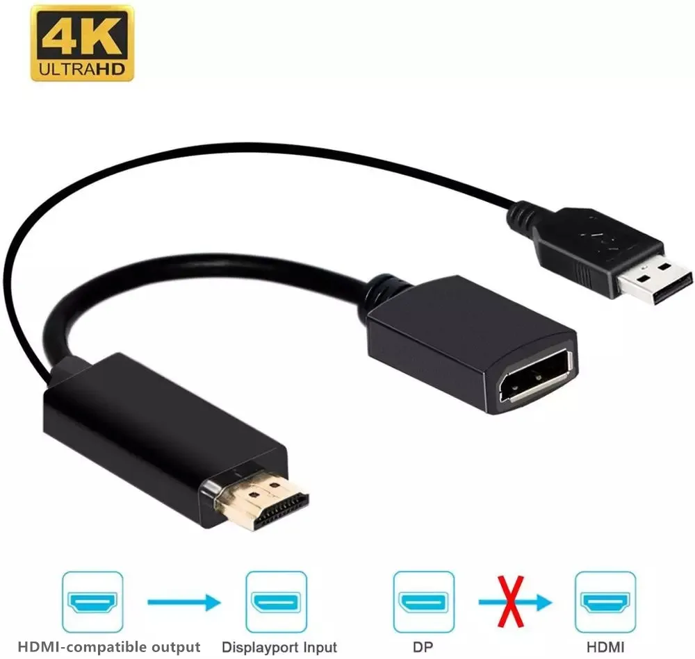 HDMI-compatible to DisplayPort Converter Adapter Male to Female Extensions 4K Cable 3840x2160 with USB 2.0 Power for laptop PC