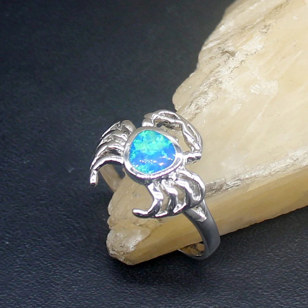 

Hermosa Mystical Blue Opal Crab Design Genuine 925 Silver Band Ring Wedding Engagement Gifts for Women Size 7# 20214329