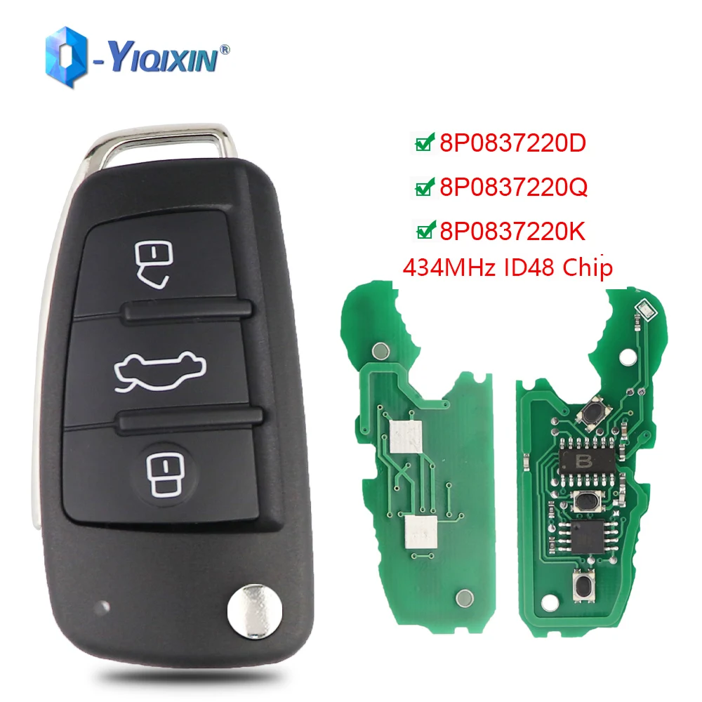 YIQIXIN Flip Remote Car Keys 434Mhz ID48 Chip For Audi A3 A4 B8 A2 A6 A5 S3 S4 TT 2005-2013 Cabrio Quattro Avant 8P0837220D Q K