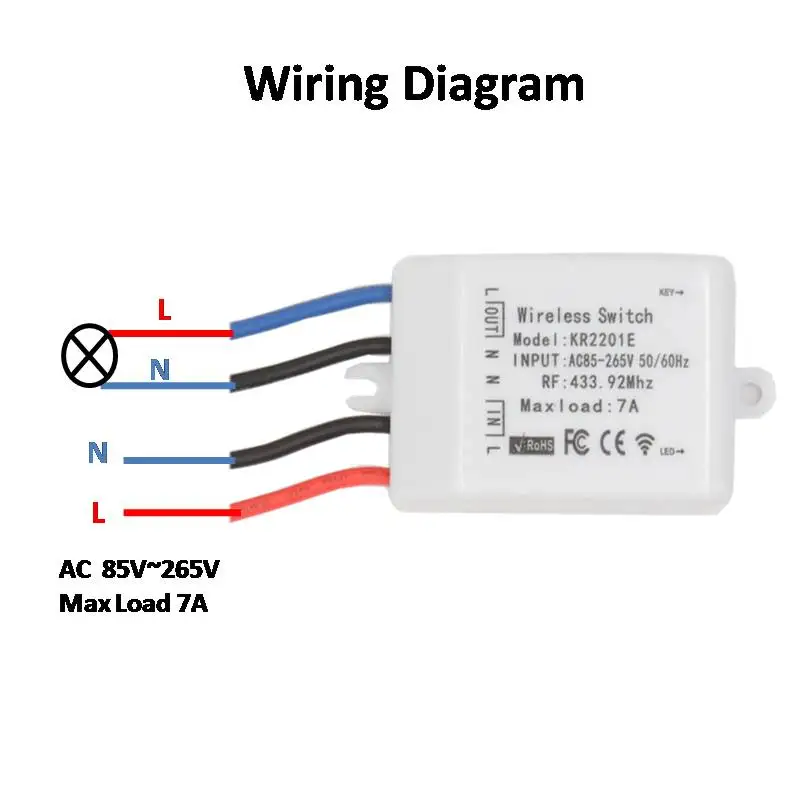 433Mhz Universal Wireless remote control Light Switch AC 110V 220V 7A 1CH RF Relay receiver and Transmitter for Lighting Bulb
