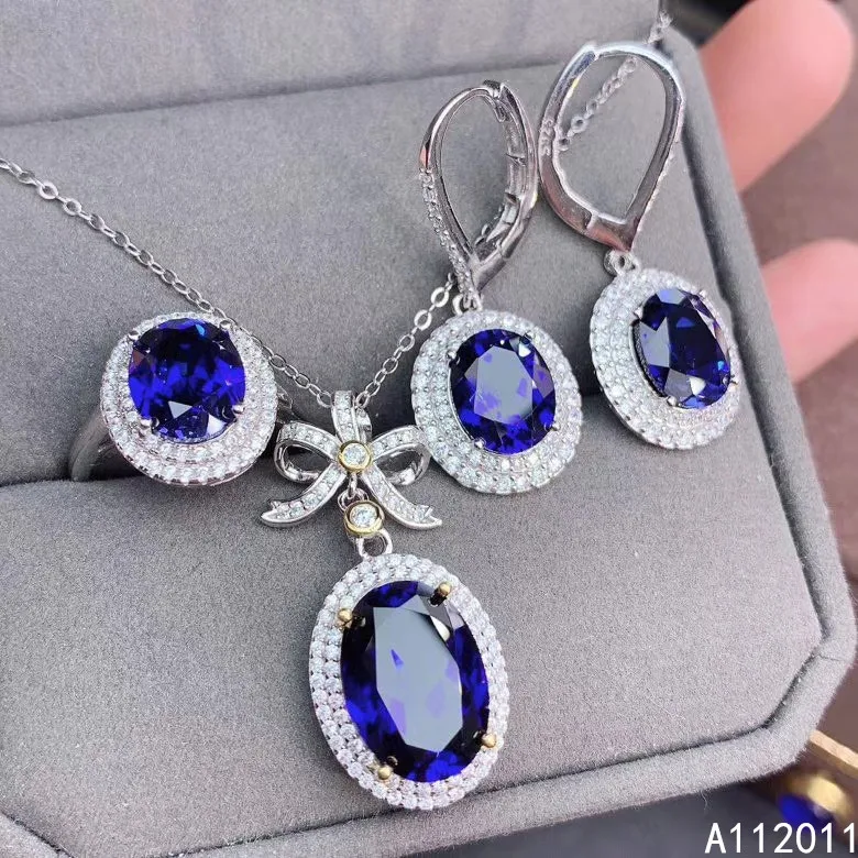 

KJJEAXCMY Fine Jewelry 925 sterling silver inlaid natural sapphire luxury women new ring pendant earring set supports test