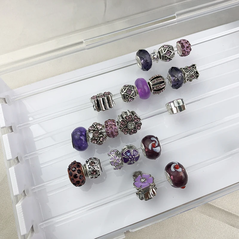 Caja de bandeja de acrílico transparente para abalorios, caja de almacenamiento de cuentas de estilo europeo, compatible con Pandora Trollbeads,