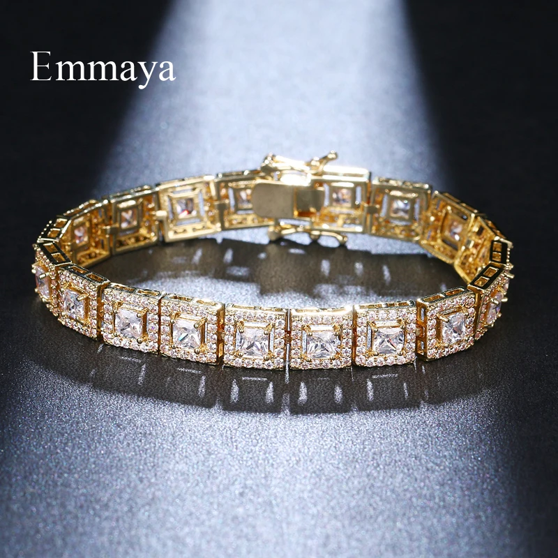 EMMAYA Classical Model Regular Square Sparking Bracelet Full Of Cubic Zircon Three Colors FOr Women&Girls Distinctive Dress-up