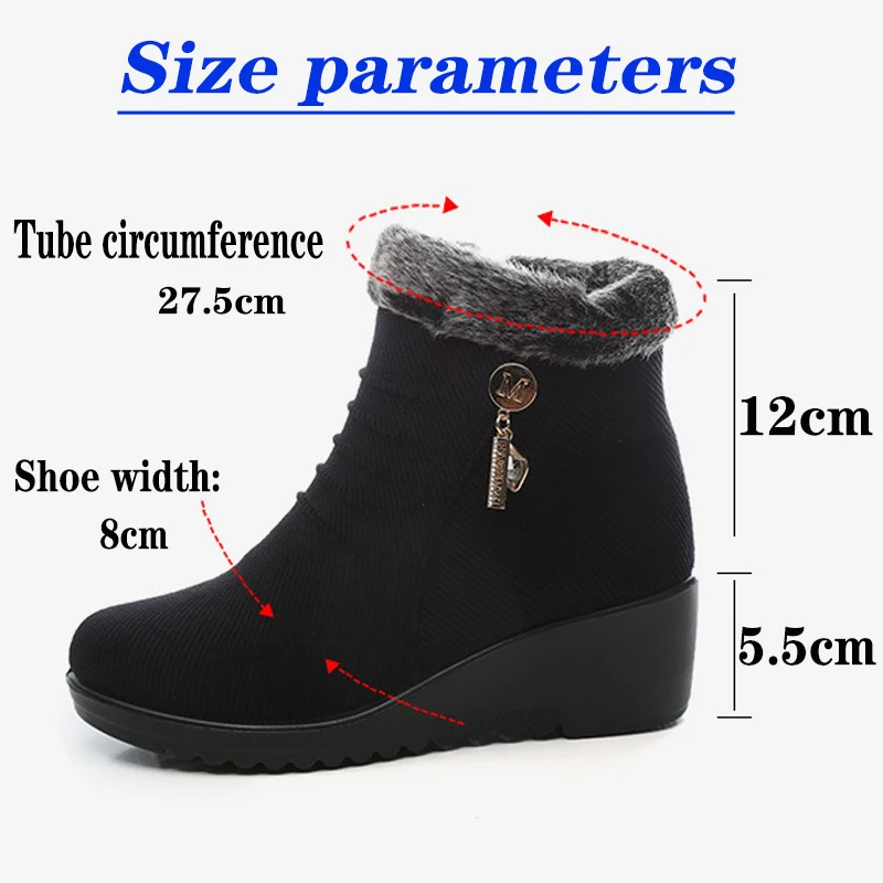 Middle-Aged and Elderly Women\'s Warm Cotton Shoes Snow Boots Winter Plus Velvet Warm Slope with Cloth Shoes Snow Boots