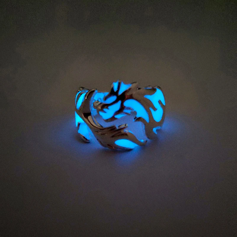 Luminous Dragon Ring for Men Adjustable size arresting Noctilucent Night Light Glowing In The Dark Moon Jewelry