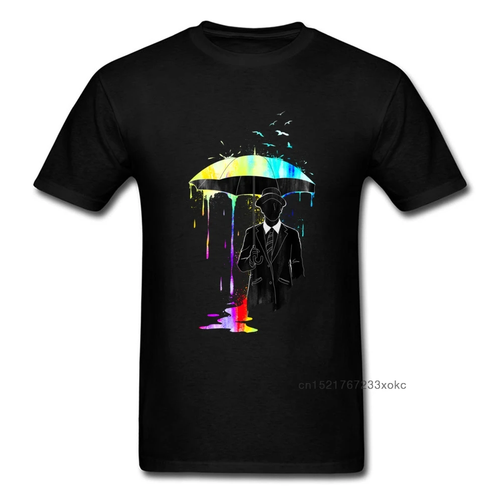 Cartoon Umbrella 2024 Rainbow Splatter Tee Shirts Top Cotton Short Sleeve T-shirt For Men Plus Size Custom Design