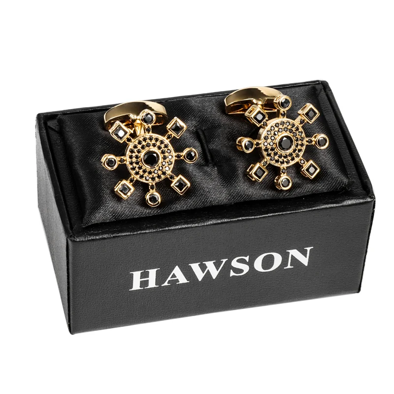 HAWSON 2021 Sun Flower Cufflinks for Men Luxury Crystal Banquet French Shirts Accessories Novelty Cuff Links High Quality