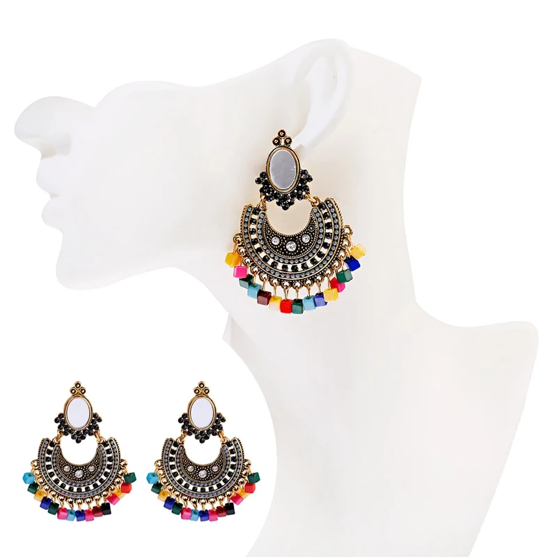 Boho Classic Women\'s Beads Tassel Earrngs Vintage Egypt Geometric Pakistan Gold Color Indian Jewelry Jumkas