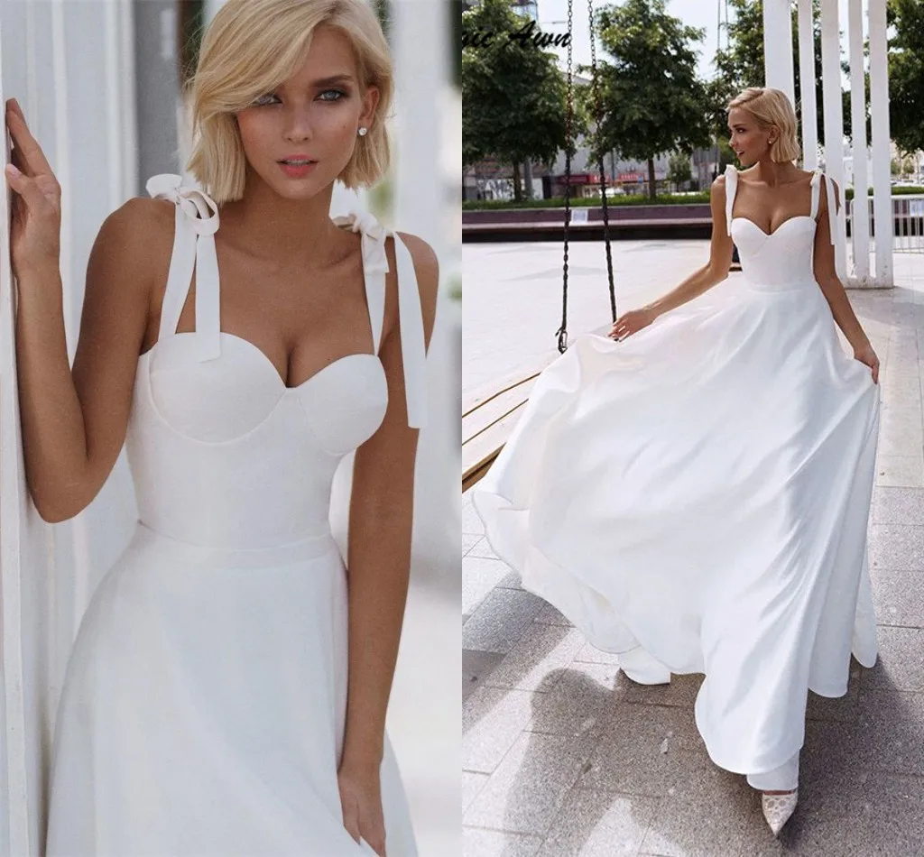 

New Satin Boho Wedding Dresses 2024 Bow Spaghetti Beach Bride Party Gowns For Women Customized Cheap Vestidos De Novia