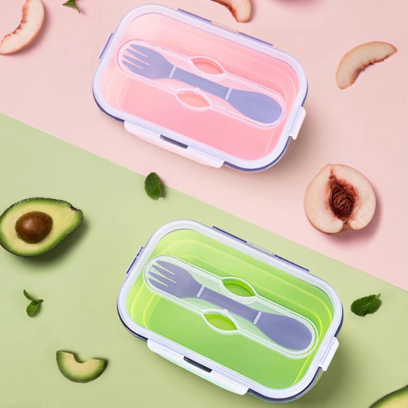 Healthy Portable Collapsible Food Box Microwave Bowl Silicone Folding Japanese Bento Lunch Box For Kids Adult food carrier 900ml view 3